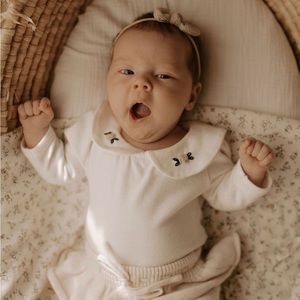 Blue Daisy Wares Summer Rose Embroidered Peter Pan Collar Bodysuit